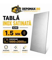 Tabla inox satinata K240 AISI 304/304L, 1.5 x 1000 x 2000 mm, 2 mp
